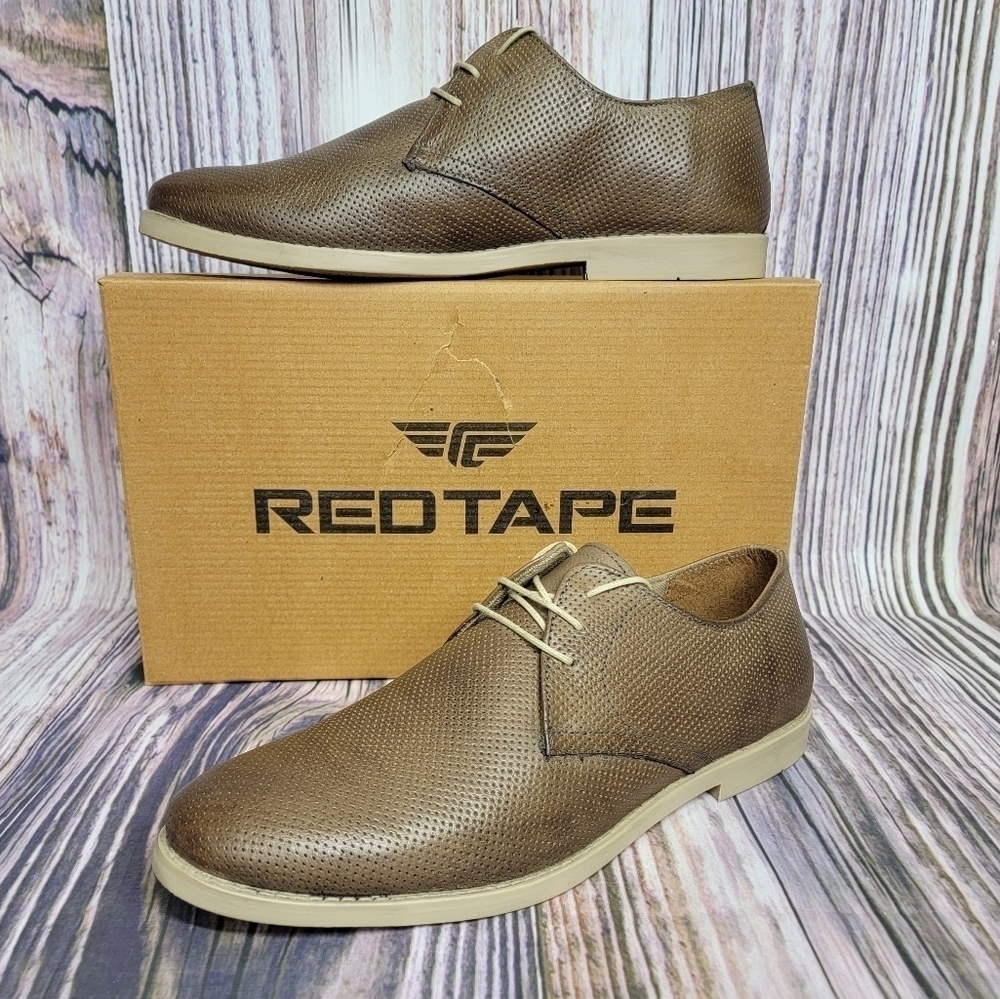Red Tape Taupe Pin Dot Lace Up Leather Oxfords